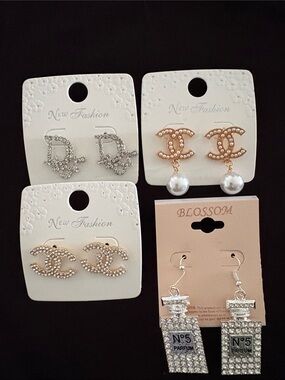 Gold and Silver Crystal Fashion Earrings - Set Of 4
